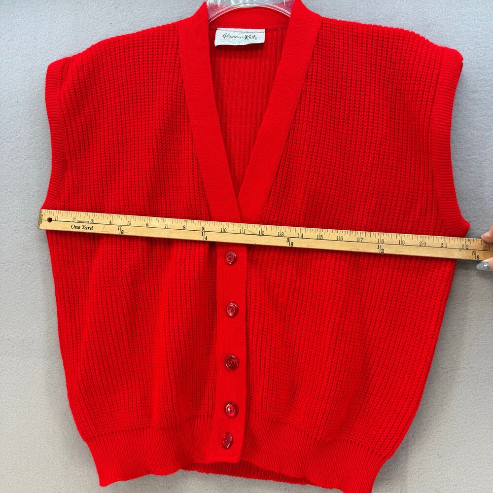Glamour Knit Sweater Vest Women's L Red Cardigan Style Ribbed Made in the US VTG - Picture 2 of 6